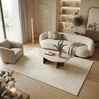 Tapis de salon crème à motif géométrique