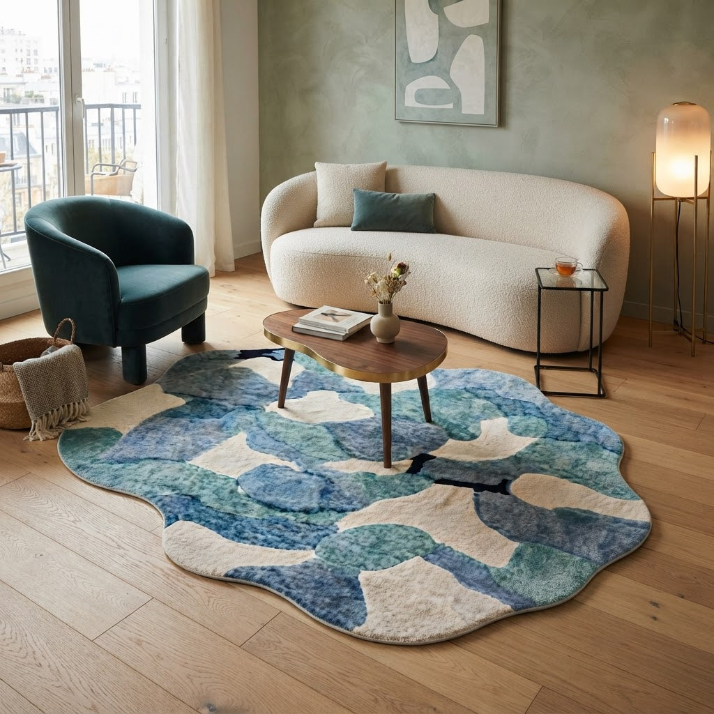 Tapis moderne à forme irrégulière bleu