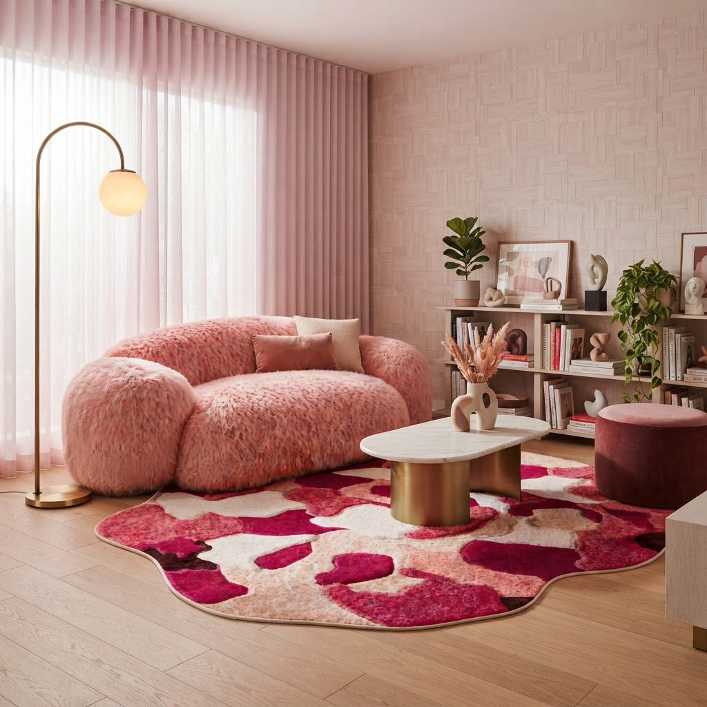 Tapis moderne à forme irrégulière rose