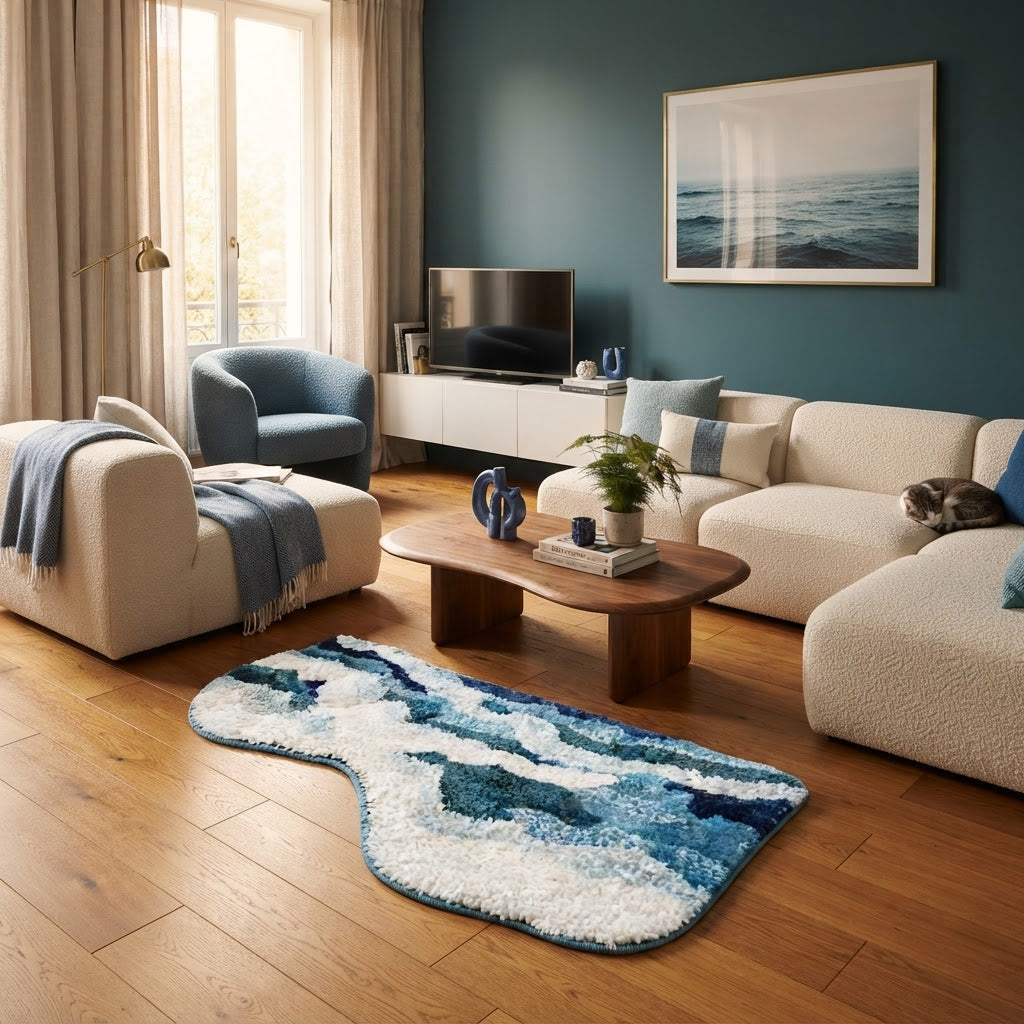 Tapis vague de mer bleu