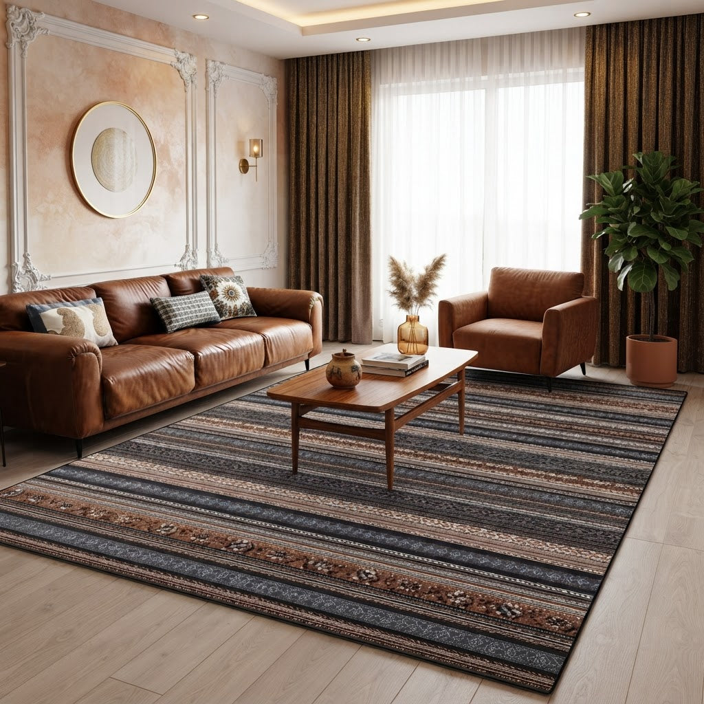 Tapis Bohème Rayé Rétro Bleu