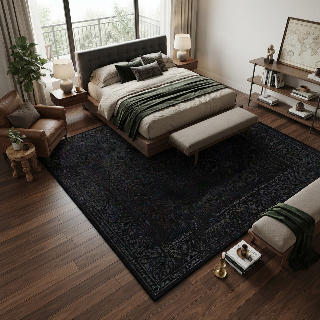 Tapis persan rétro noir A01