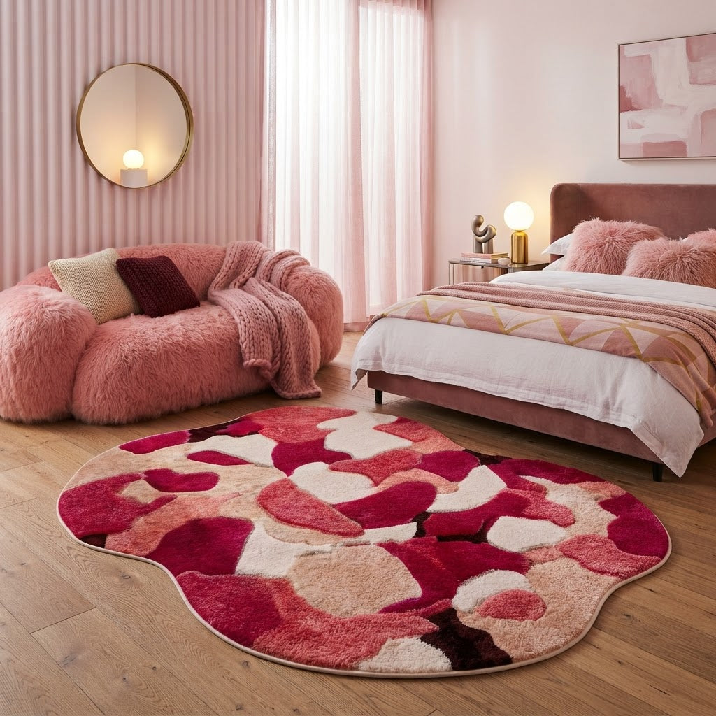 Tapis moderne à forme irrégulière rose
