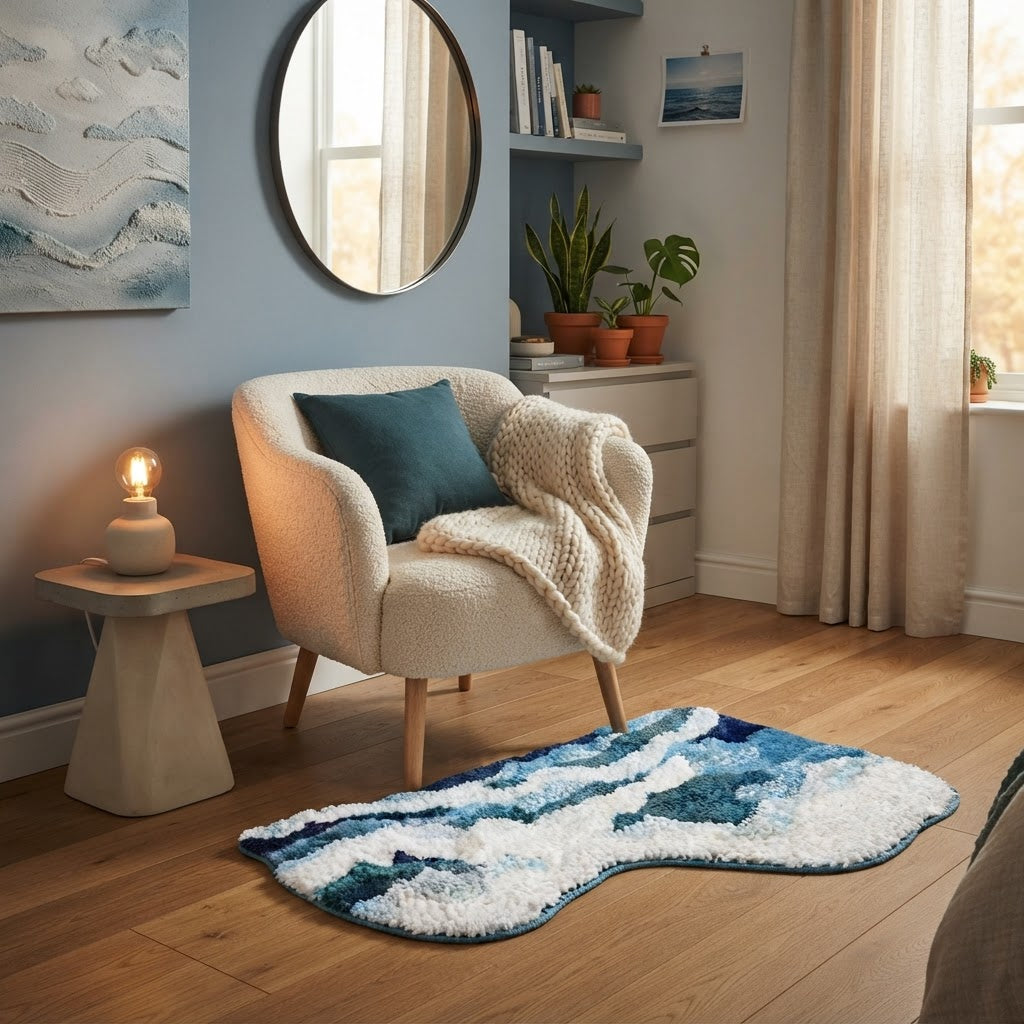 Tapis vague de mer bleu