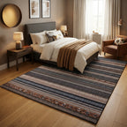 Tapis Bohème Rayé Rétro Bleu