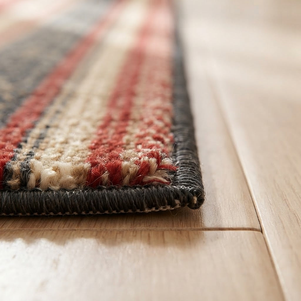 Tapis Bohème Rayé Rétro Rouge