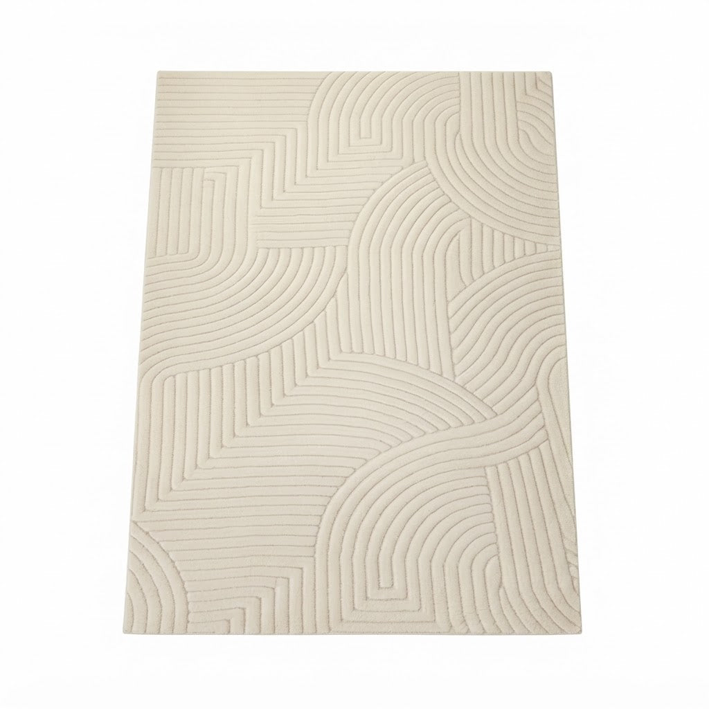 Tapis de salon crème à motif géométrique