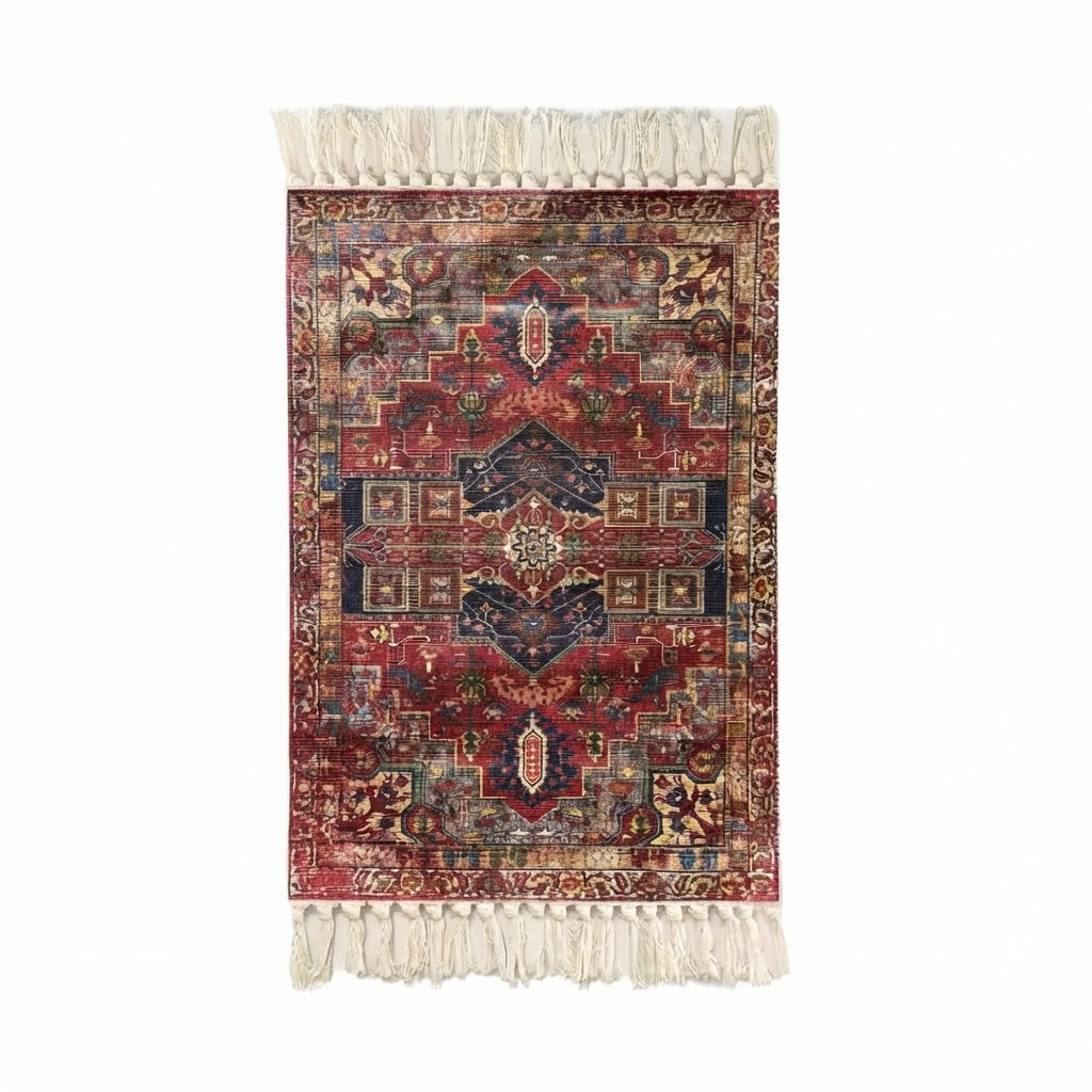Tapis vintage rouge à pampilles