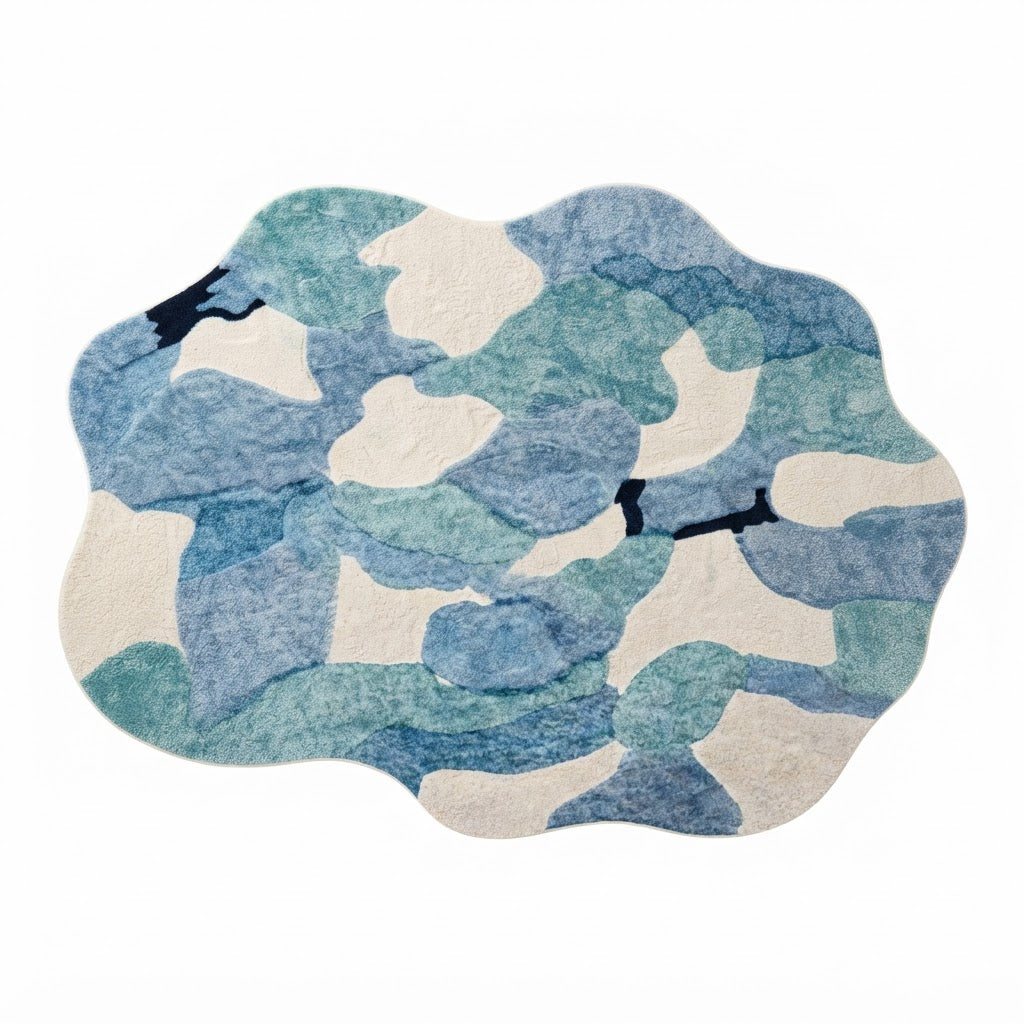 Tapis moderne à forme irrégulière bleu