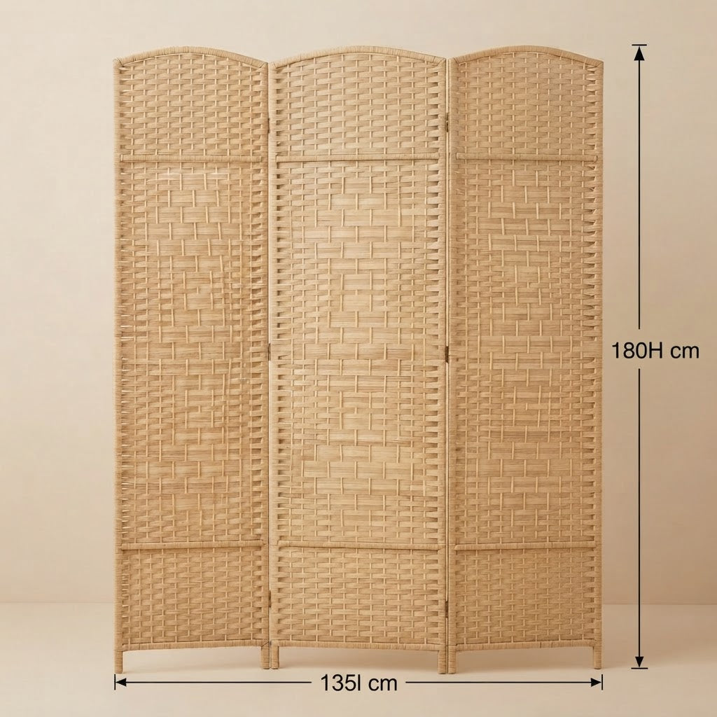 Paravent pliable 3 panneaux en tissu tressé