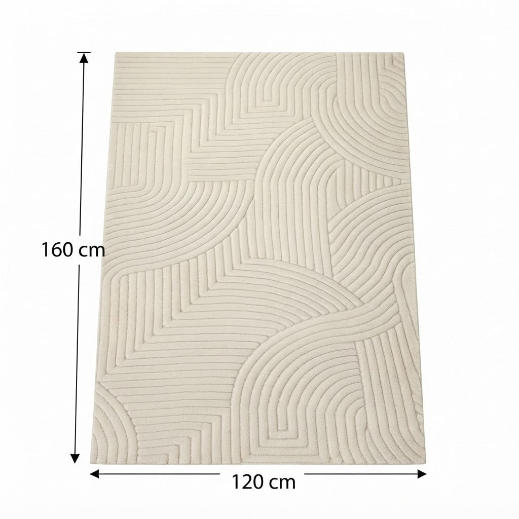 Tapis de salon crème à motif géométrique