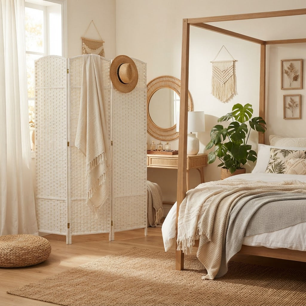 Paravent pliable 6 panneaux en bois blanc