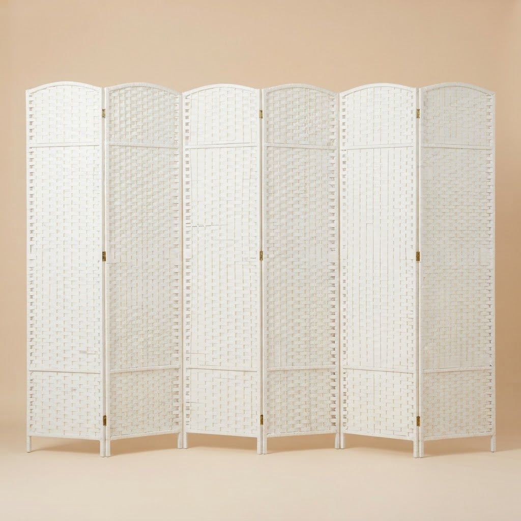 Paravent pliable 6 panneaux en bois blanc