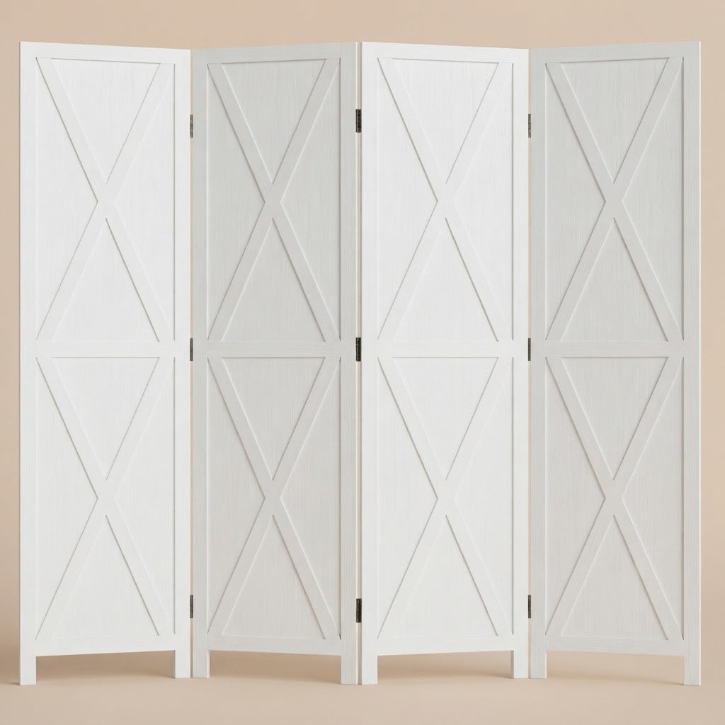 Paravent campagnard en bois blanc