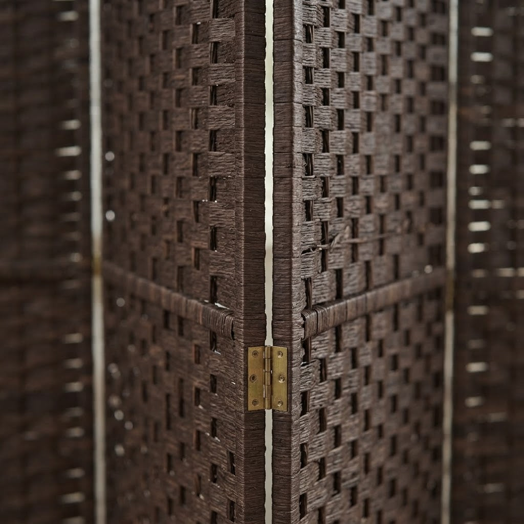 Paravent pliable en bois de pin et tissu tressé