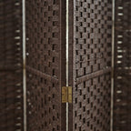 Paravent pliable en bois de pin et tissu tressé